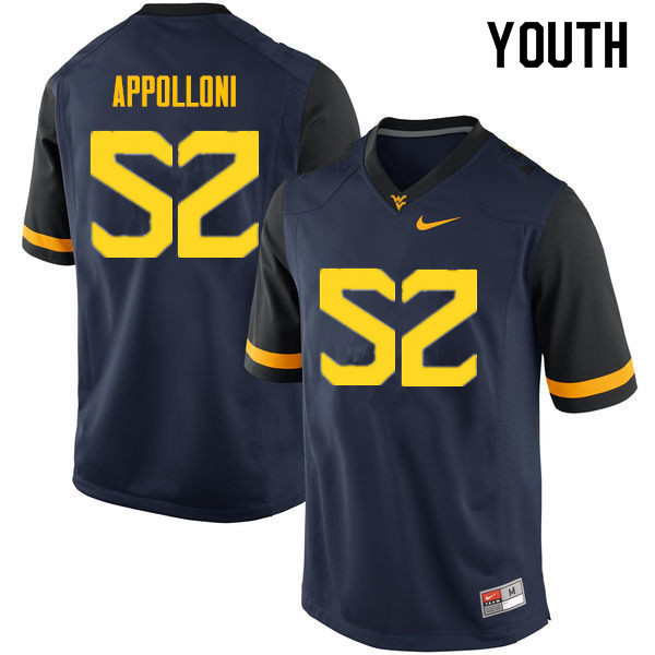 NCAA Youth Emilio Appolloni West Virginia Mountaineers Navy #52 Nike Stitched Football College Authentic Jersey MR23D46FH
